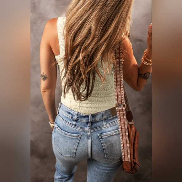 Square Neck Wide Strap Ivory Tank - Picture 5 of 6